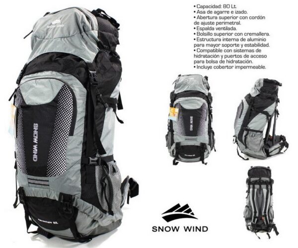 MOCHILA 80 LT NEGRA MONTAÑA-PESCA SNOWIN